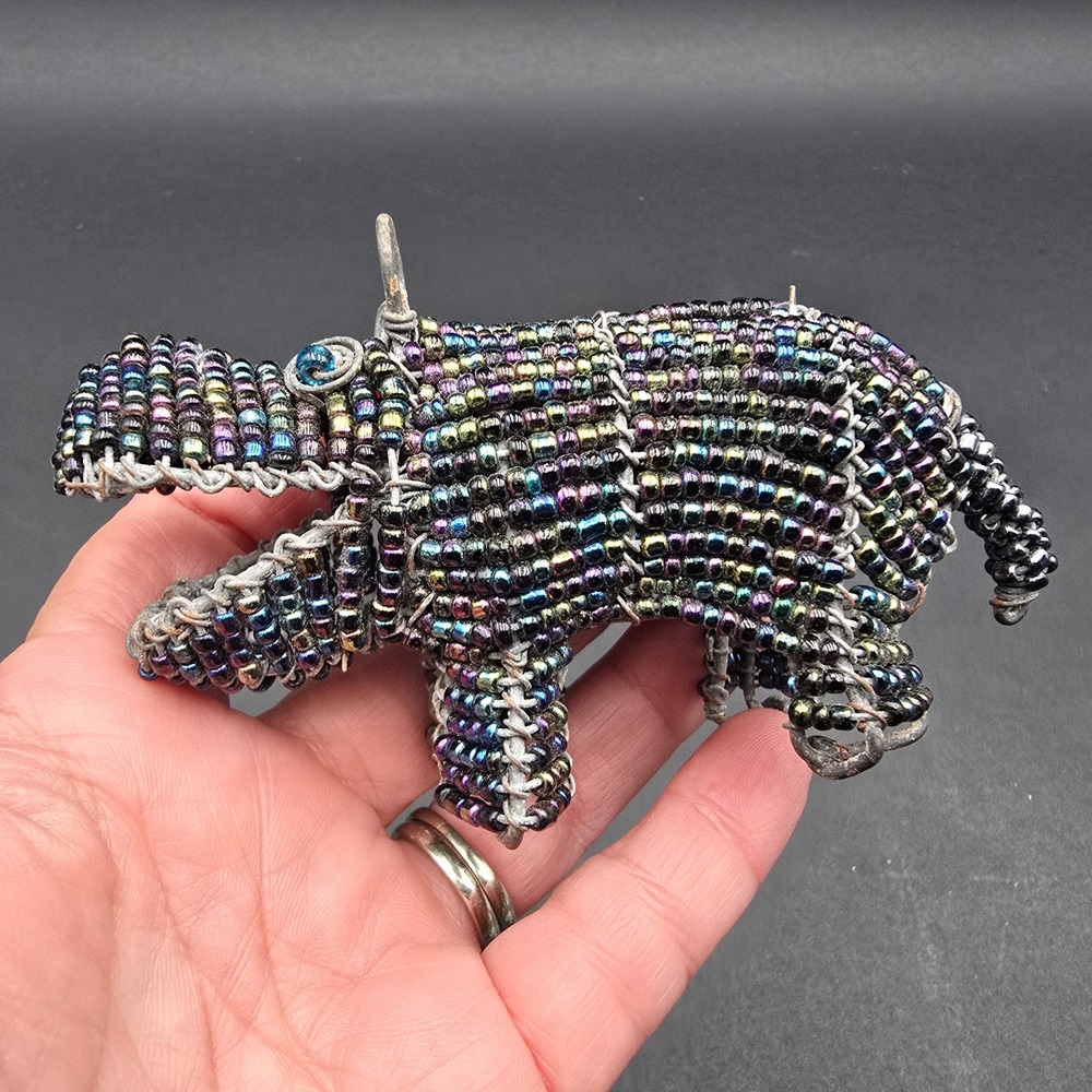 African Wire Bead Animal Figurines Set Lion Zebra Hippo Safari Folk Art 3pc - Picture 3 of 12